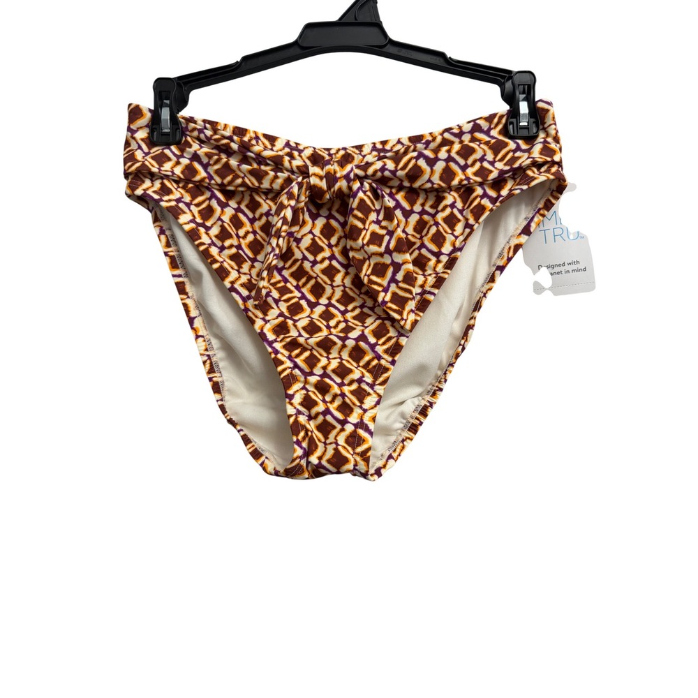 Time and Tru Womens High Rise High Leg Tie Front Bikini Bottom Geometric Print S